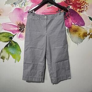 Talbots Wide Leg Pants Women’s Capris Petite Gray Blue Stripe Chino Pockets 12P